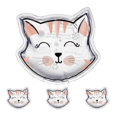 Bild av Relaxdays Kylkuddar för barn, set om 4, kall varm kompress, katt, H x B: 10 11 cm, kylkudde gel, kylpack, transparent