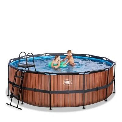 Bild av EXIT Wood pool 427x122cm med sandfilterpump och tak värmepump (Brun)