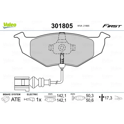 Bild av VALEO 301805 Jeu de plaquettes frein FIRST Essieu avant contact signal d&#039;usure inclus sans tôle anti bruit VOLKSWAGEN: Polo IV 3/5 portes