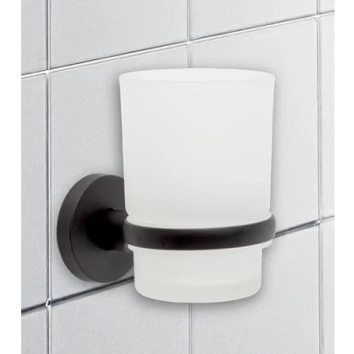 Bild av IPEA Tandborsthållare Väggklistermärke med Glas Ingen borrning Nödvändig Modern Design Elegant Tandborste och Tandkrämhållare för vägg limning i Badrum, Dusch, Hem Svart Stöd