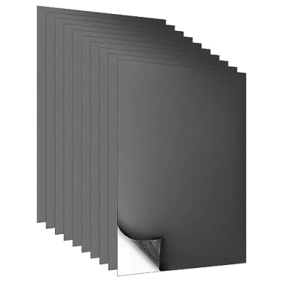 Bild av QWORK 10 stycken magnetfolie i DIN A4, magnetplattor, självhäftande, 0,6 mm tjock, svart, för pyssel, kylskåpsmagneter, foton