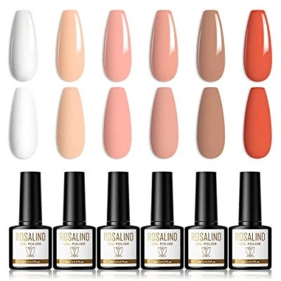 Bild av ROSALIND Gel Nagellack 6 Färger Nail Polish UV LED Gelack Rosa Brun Röd Vit Kit för Nageldesign, Nagelkonst DIY, 8ml