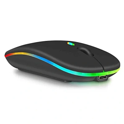 Bild av 2.4GHz &amp; Bluetooth Mouse, Rechargeable Wireless Mouse for Samsung Galaxy Tab S6 Lite Laptop/PC/Mac/Computer/Tablet/Android RGB LED Onyx Black