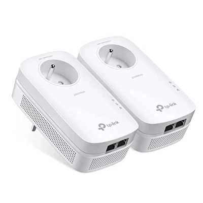 Bild av TP Link CPL 2000 Mbps med 2 Gigabit Ethernet portar och inbyggd kontakt, kit idealisk lösning för att njuta av Multi TV tjänsten hemma (TL PA9025P KIT)