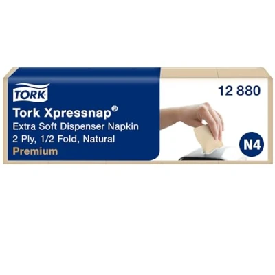 Bild av Tork Xpressnap Extra Mjuk Natur Dispenserservett N4, Premium, 1/2 Vikt 2 Lagers, 21.3 cm x 16.5 cm, 8 1 000 Servetter, 12880