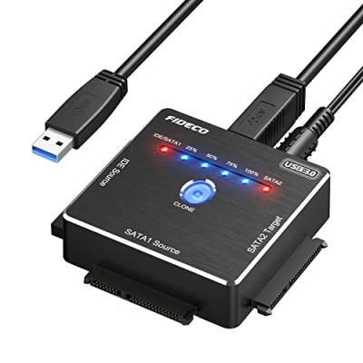 Bild av FIDECO USB 3.0 till SATA eller IDE Adapter, Hårddiskadapter för 2,5 3,5 tum HDD SSD, Hårddiskomvandlare med 12V Strömadapter, Stöder Offline Klon