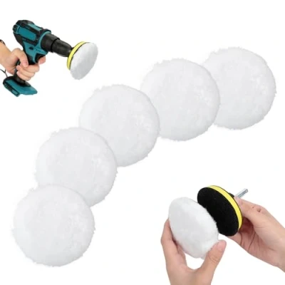 Bild av AiQInu 7 stycken poleringsfästen sladdlös skruvdragare, 80 mm polerskiva borrmaskin, polerdyna för ullpolering, bilpoleringslock bilpolering, slipning och vaxning, med M10 borradapter