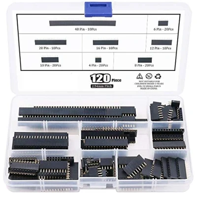 Bild av ARCELI 120 st 2,54 mm rak enkelrad PCB kort packningsstift hona anslutningshuvud kontaktdon sortimentsats för Arduino Prototype Shield (en rad)