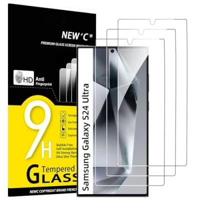Bild av NEW&#039;C 3 Pack, skärmskydd i glas för Samsung Galaxy S24 Ultra[Nej S24/S24 Plus], bubbelfri, 9H hårdhet, 0,33 mm ultratransparent, ultrabeständigt härdat