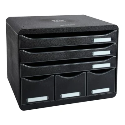 Bild av Exacompta Ref 306714D STORE BOX 6 lådors piedestal, 3 lådor för A4+ dokument och avancerade Utvändiga mått: Djup 27 x Bredd 35,5 Höjd 27,1 cm svart/svart glansig