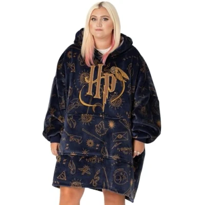 Bild av Harry Potter Barbar filthuvtroja for kvinnor Gra huvtroja vuxna med Hogwarts grafiskt tryck overallt One Size Sherpa Fodrade Loungewear fickor Classic Wizard Movie Merchandise Gift