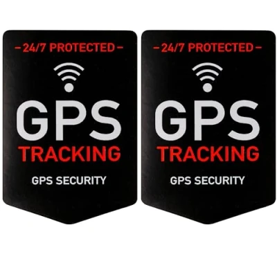 Bild av Dekal set &quot;GPS TRACKING&quot;, 2 st, 5 x 3,5 cm, självhäftande film, utomhus, varningsdekal för inomhus och utomhusbruk, stöldskyddsdekal, GPS larmdekal