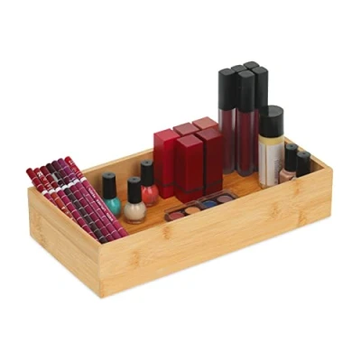 Bild av Relaxdays Bambu förvaringsbox platt förvaringslåda utan lock, HBT 6 x 30 15 cm, bambulåda kök, badrum, kontor, natur