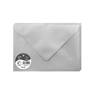 Bild av Clairefontaine Ref 51190C Pollen, skimrande kuvert (paket med 20) C5 i storlek, 120 gsm papper, lämplig för användning bläckstråleskrivare eller laserskrivare silver