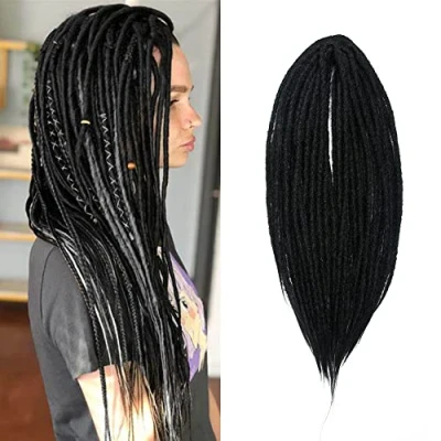 Bild av 20 Tum 10 Trådar/Pack Syntetiska Dreadlocks Extensions Double Ended Tunt 0,6 cm Virkat Flätat Hår Mjuka Dreads Reggae Hip Hop Hippie Style, Svart
