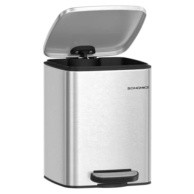 Bild av SONGMICS Badrumssoptunna, Pedalsoptunna med lock, 6 L, för små utrymmen, Soft Close, Stål, Metallic Silver LTB590E02
