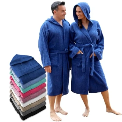 Bild av LEBENGOOD Badrock för män med huva 100 % bomull OEKO TEX, amerikansk frottéhandduk, 450 gsm, ungdomsbadrockar, dusch, pool, badrock, unisex, dam, storlekar S M L XL XXL 3XL, Blå,