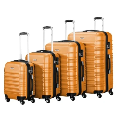 Bild av Zelsius Resväskeset i 4 delar, väska med hårt ABS skal kombinationslås, dubbla hjul och inre skiljevägg, handbagage, rullväska, stor resväska, apelsin, S, M, L, XL