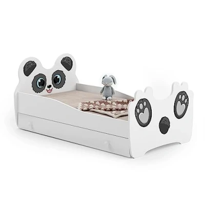 Bild av KOBI Barnsäng vit panda med förvaring av låda 160 x 80 cm liten flicksäng barnsängar madrass och ram babyrummet enkelsäng barriär
