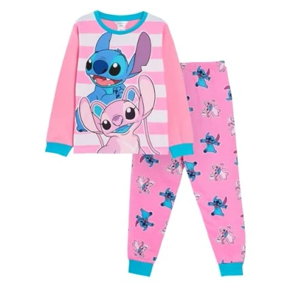 Bild av Flickor Lilo &amp; Stitch Pyjamas barn ängel full längd pyjamasset långärmad t shirt + loungebyxor 5 14 år, mång, 11 12 År