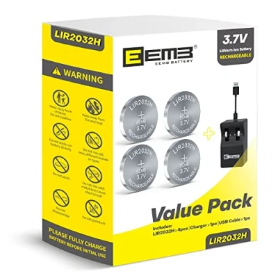 Bild av EEMB LIR2032H uppladdningsbart batteriladdare med 4 st 3,7 V litiumjonmyntknappcellsbatteri 70 mAh kan ersätta ML2032 för bil fjärrkontroll nyckelbricka klocka
