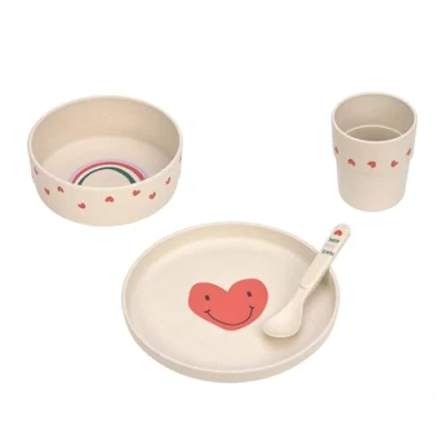 Bild av LÄSSIG Barnporslinsset (tallrik, mugg, skålar, sked) utan, BPA fri, för diskmaskin och mikrovågsugn/matservis set Happy Rascals Heart Lavendel