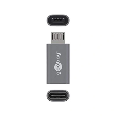 Bild av Goobay 55553 USB 2.0 Hi Speed adapter, C uttag till mikrofonkontakt (typ B), stöder laddning och sync, grå
