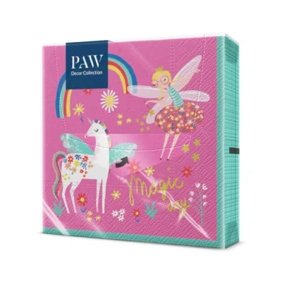 Bild av PAW servetter 3 lager (33 x 33 cm) I 20 stycken perfekt för fester, födelsedagar, fester barnkalas bordsdekoration färgglada pappersservetter med motiv enhörning fe regnbåge Fairy Unicorn