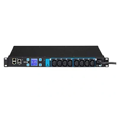Bild av Eaton ePDU G3 Managed Kraftdistributionsenhet (kan monteras i rack) AC 230 V 1 fas Ethernet 10/100, RS 232 ingång: IEC 60320 C20 utgångskontakter: 8 (power C13) 1U 3 m sladd