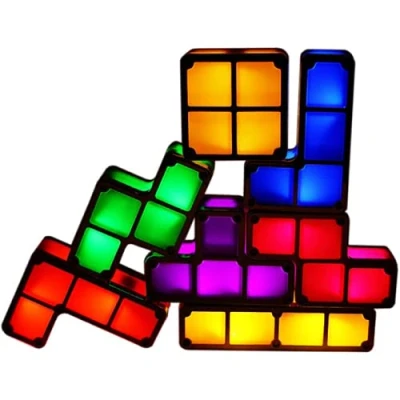 Bild av TFSeven stapelbar nattlampa för barn, LED 7 färger 3D pussel induktion sammankopplande skrivbord, gör det själv tangram ljusblock lampa barn sovrum USB