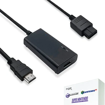Bild av HDMI kabel för Nintendo 64 N64, Super SNES (2 i 1), SNES/N64 till adapter med S videosignalutgång (bättre videokvalitet), HD omvandlare 4:3/16:9 omkopplare
