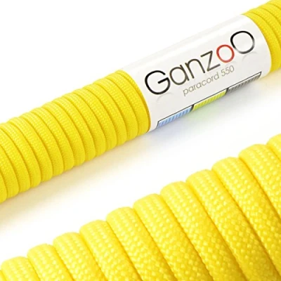 Bild av Ganzoo Paracord 550 lina gul 4 mm snöre typ 3, nylon och polyester, perfekt för pyssel av hundkoppel, halsband, armband/camping överlevnad utomhus 30 meter universalrep 7 innertrådar