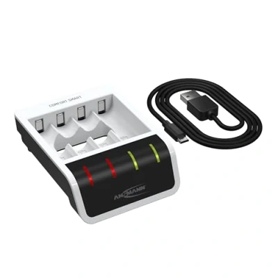 Bild av ANSMANN Caricabatterie per batterie da 1 4 NiMH AA o AAA, caricatore automatico con tecnologia di ricarica Perfect 7, monitoraggio singolo e modalità repair Comfort Smart