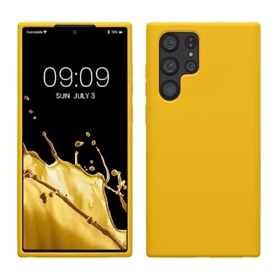 Bild av kwmobile fodral kompatibelt med Samsung Galaxy S22 Ultra tunt silikon mobiltelefonfodral mjuk yta trådlös laddning strålande gul