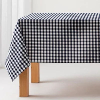 Bild av GAMUSI Fläcksäker bordsduk touch rektangulär duk Vichy ruta, vattentät bomull, 140 x 100 cm färg marinblå