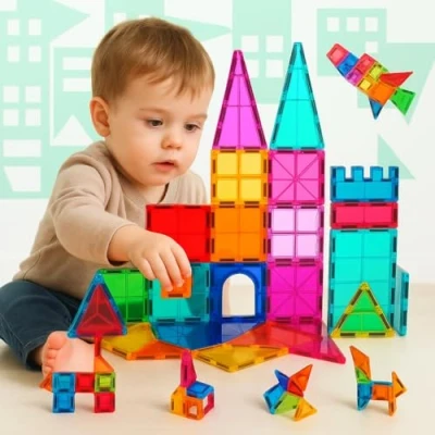Bild av NK magnetiska byggklossar för barn (65 stycken) 3D delar, Montessori pedagogisk leksak, barns födelsedag jul gåva
