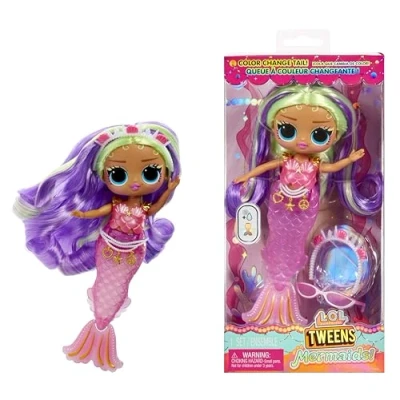 Bild av L.O.L. Surprise! Tweens Mermaid Cleo Clove modedocka med färgskiftande svans, rörlig fena och vackra tillbehör ålder 4+