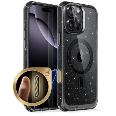 Bild av SUPCASE Fodral för iPhone 16 Pro 6.3&#039;&#039; 2024, [MagSafe kompatibel] [Militärt skydd] Ultratunt Stötsäkert Magnetiskt Genomskinligt 2024 (Glittersvart)