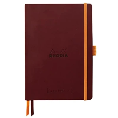 Bild av Rhodia 117800C anteckningsbok mjukt fodral Rhodiarama Goalbook DIN A5 (14,8 x 21 cm), 120 ark, DOT, 2 bokmärkesband, elastisk stängning, skydd av konstläder vinröd, 1 styck