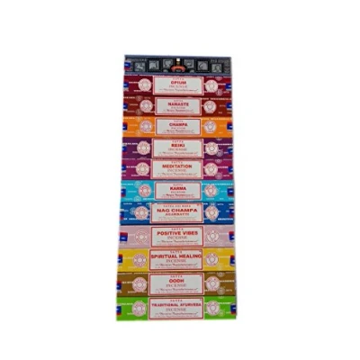 Bild av Satya Juego de Incienso 12 x 15 Gramos Incluye: Nag, Super Hit, Oodh, Positive Vibes, Namaste, Champa, Opio, Reiki, Curacion Espiritual, Karma, Ayurveda Tradicional y Meditacion, Madera, Multi, Packs