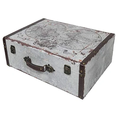 Bild av HMF VKO101 Vintage träväska 44 x 32 16 cm Stor Världskarta som dekoration