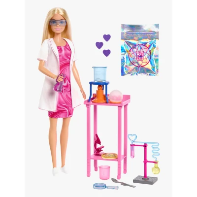 Bild av Barbie forskardocka och tillbehör, blond modedocka, labbord, mikroskop bägare samt provrör med färgförändringsfunktion, JCR70
