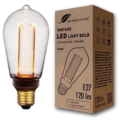 Bild av greenandco® Vintage stil E27 ST64 3,5 W 120 lm 1800K (supervarm vit) 320 230 V, klar, inget flimmer