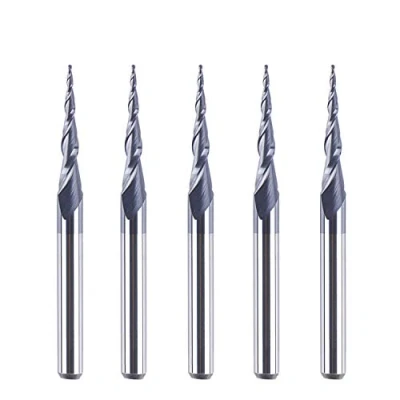 Bild av SpeTool 5 St Skaftfräsar Inställda R0,25, 3,175mm (1/8&quot;) Skaft 2 Skär Klotfräsar Konisk Spets Fräsare för överfräs CNC Vollhartmetallfräsare med TiAlN beläggning 2D 3D Gravyr