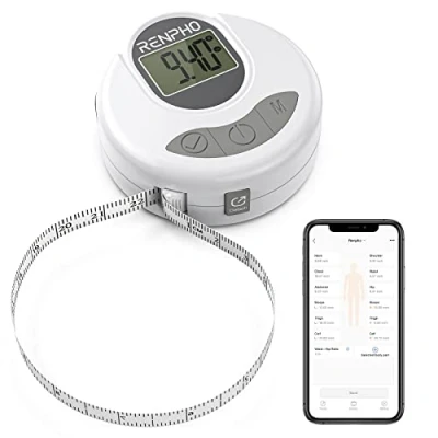 Bild av RENPHO Smart Body Circumference Tape, Intelligent Digital Bluetooth måttband för kroppsmätning, viktminskning, muskeluppbyggnad, bodybuilding, infällbar, automatisk mätning av kroppsdelars omkrets