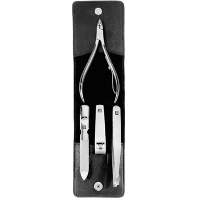 Bild av ZWILLING Manikyrset (4 delat, tryckknappsetui, äkta läder, ergonomisk design, med nagelbandsnippel), polerat rostfritt stål, svart