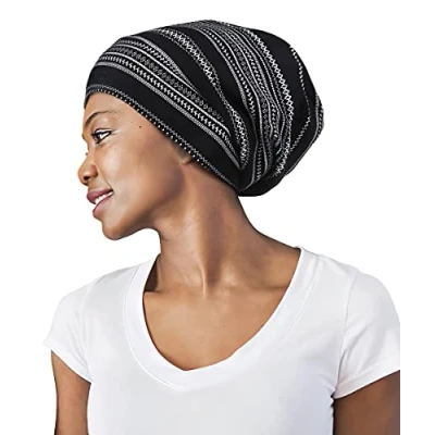 Bild av FocusCare Damer satin fodrad sömn slouchy cap curly slap huvudbonader presenter för krut hår en storlek passar vanligtvis vit rund punkt