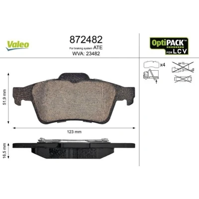 Bild av VALEO 872482 Jeu de plaquettes frein Essieu arrière contact signal d&#039;usure exclu sans kit vis fixation, pour conditions d’usage difficiles