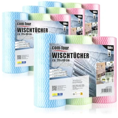 Bild av COM FOUR® 600x rengöringsdukar på rulle för kök, badrum och hushåll universaldukar i 3 färger våtservetter (600 ark 20x40cm)