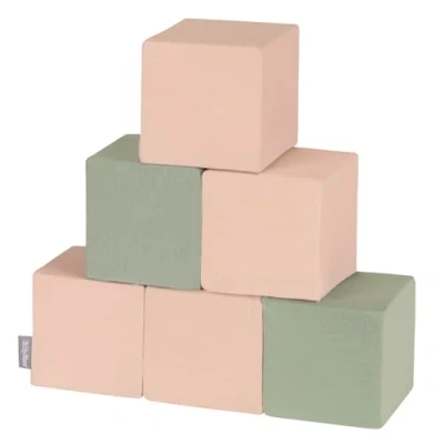 Bild av KiddyMoon skumkub för baby mjuka block 6 stycken skumleksaker Montessori leksaker med skum och ha kul barn, tillverkad i EU, block: salvia färgad beige